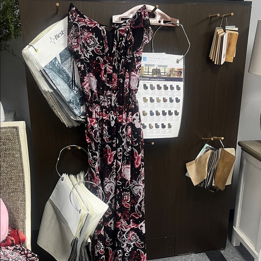 White House Black Market Black and Red Paisley Maxi Dress